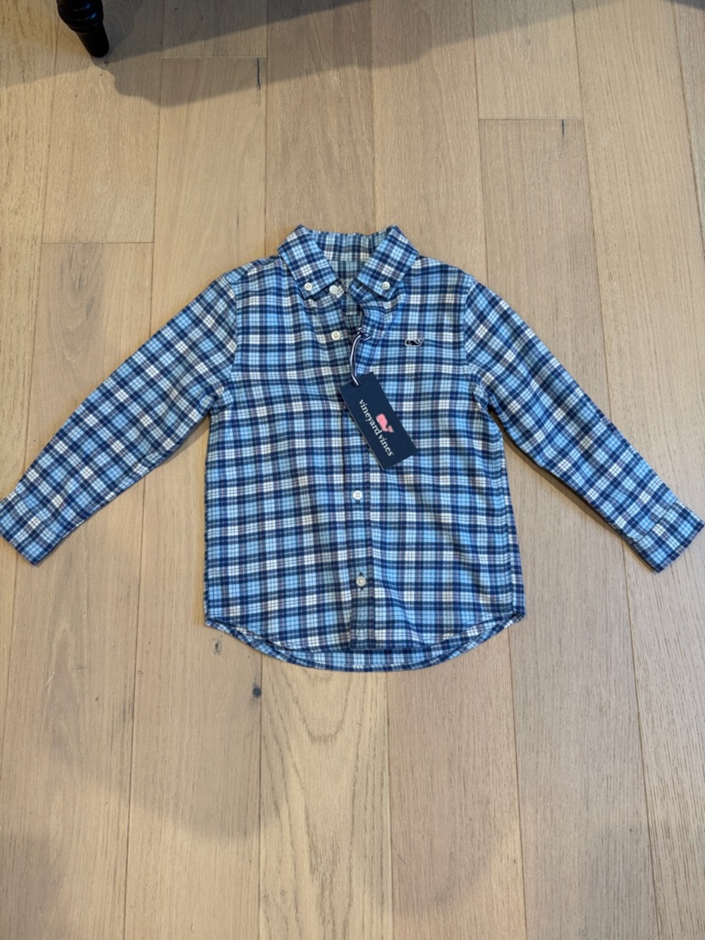 Vineyard Vines Boys' Blue and White Plaid Button-Down Shirt